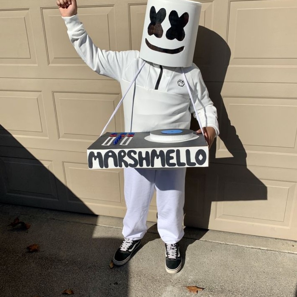 Amazon Kids DJ Costume - White and Black Full Jumpsuit With Mask And Gloves
